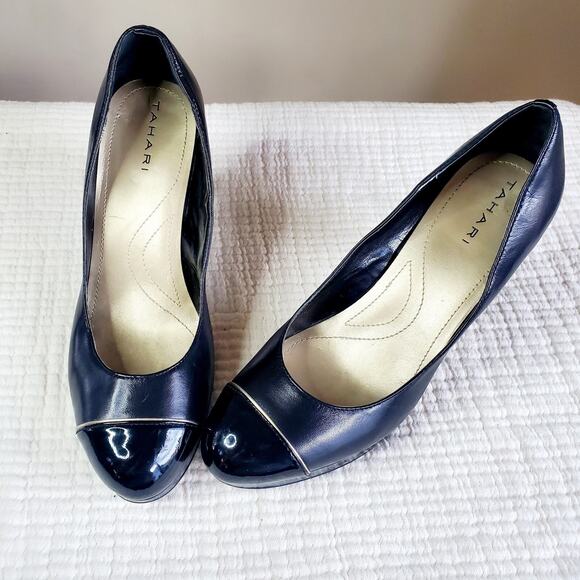 Tahari Laurie Cap Toe Platform Pumps Black Size 7.5 - Picture 2 of 7